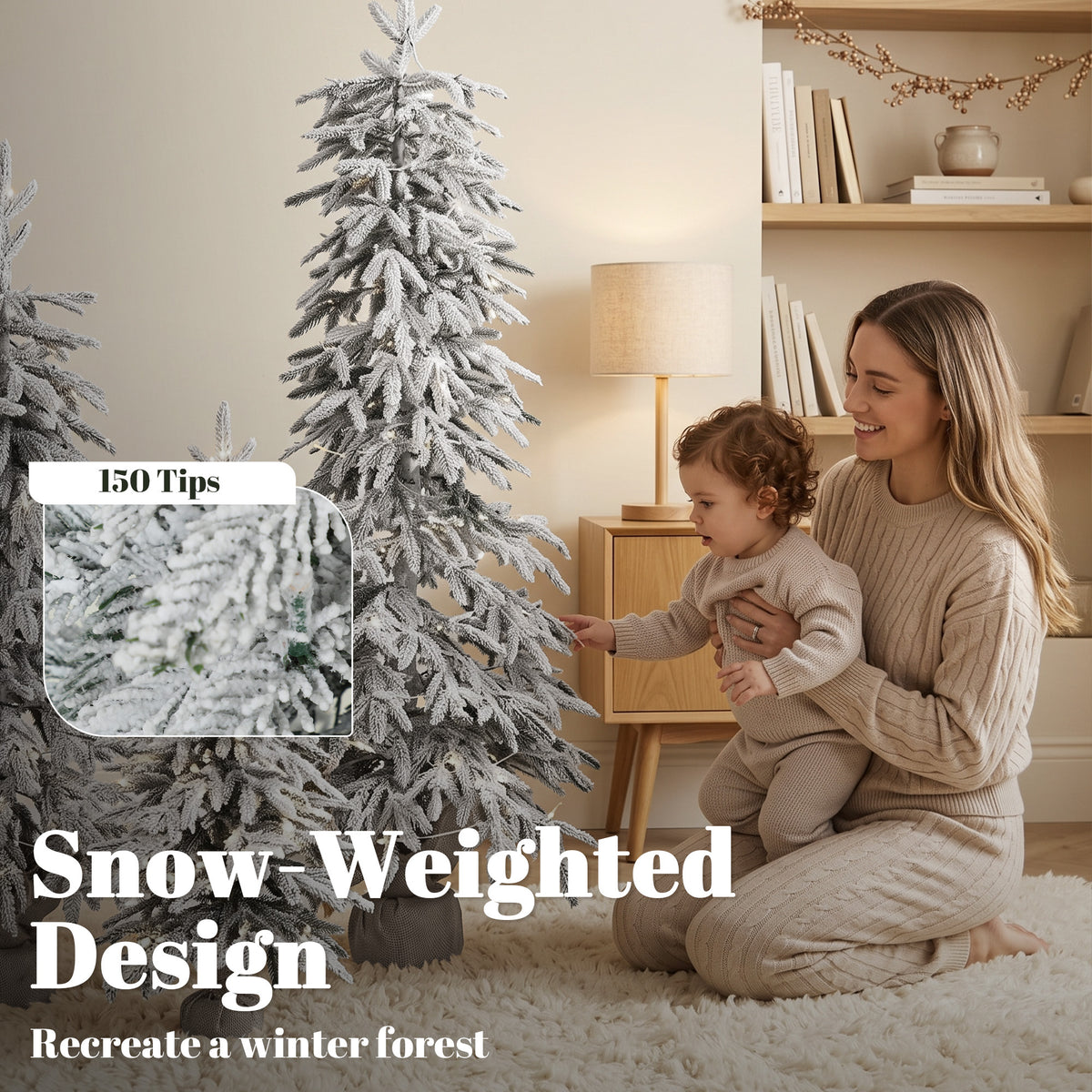 Prelit Flocked Artificial Christmas Tree Set of 3, 3FT/4FT/5FT