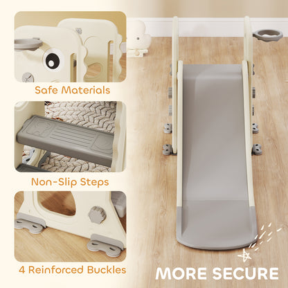 Foldable Kids Slide with Climber, Basketball Hoop, Cream White