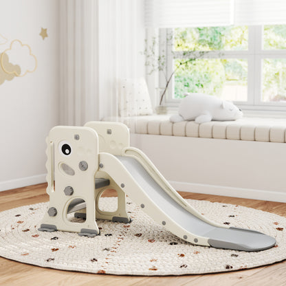 Foldable Kids Slide with Climber, Basketball Hoop, Cream White