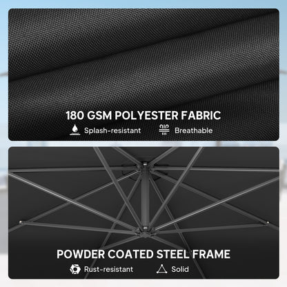 3(m) Garden Banana Parasol Cantilever Umbrella w/ Base, Black