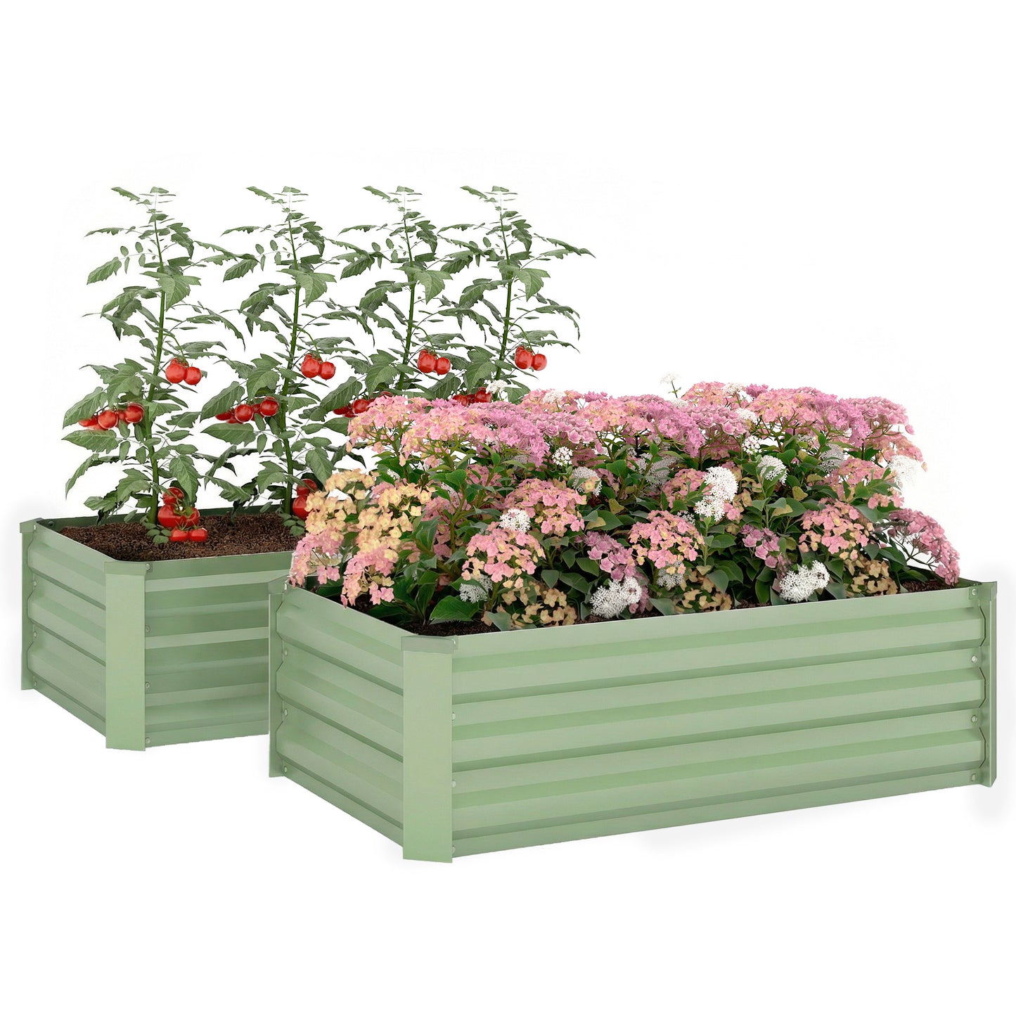 Set of 2 Raised Garden Bed Galvanised Planter Box, Light Green