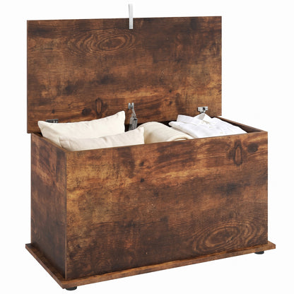 Storage Chest with Safety Hinged Lid, 102L Storage Box, Rustic Brown