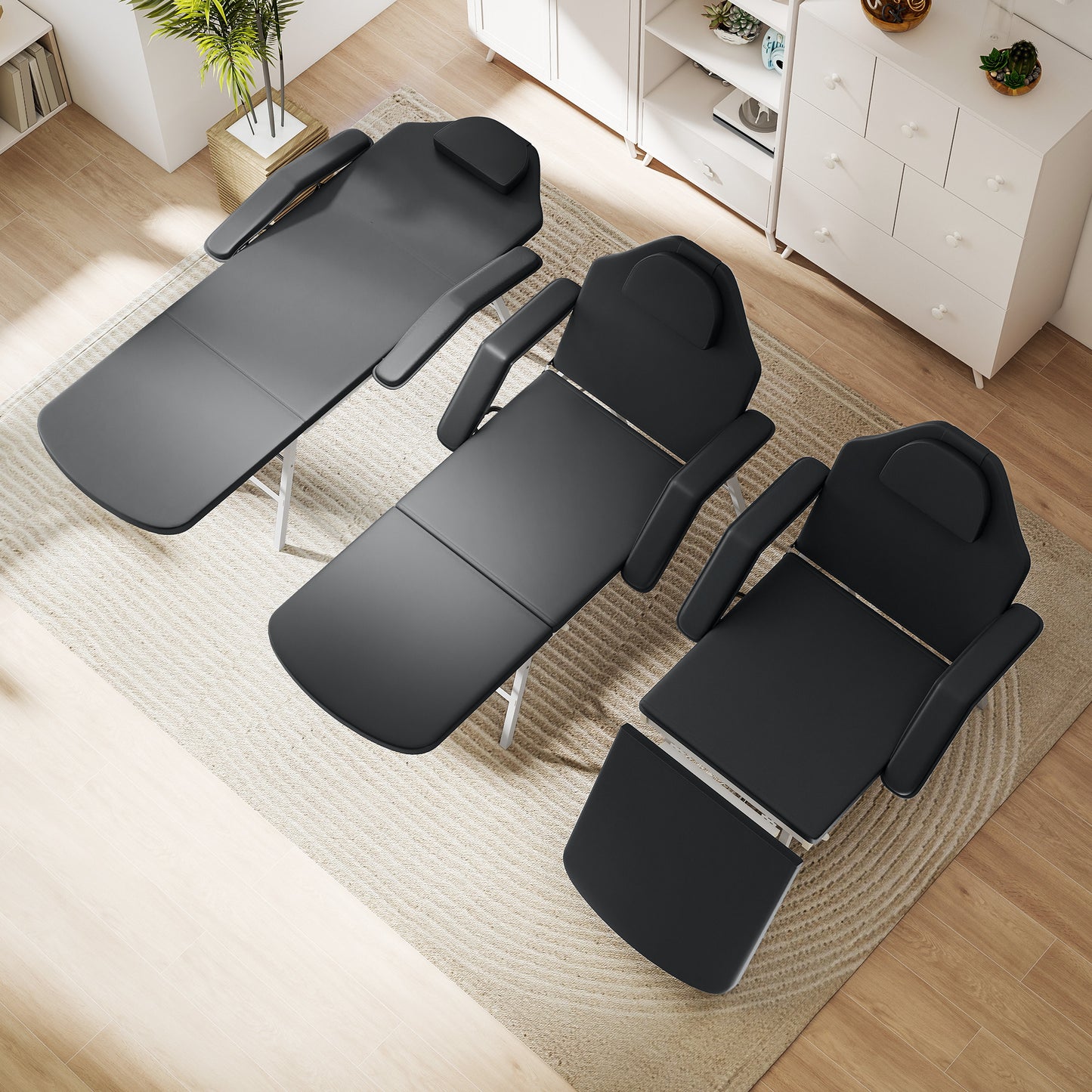 3 Section Adjustable Massage Table, Beauty Bed for Spa, Lash, Black