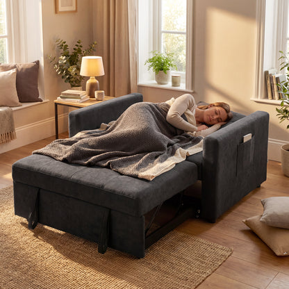 2 Seater Sofa Bed Convertible Bed Settee with Pillows, Black