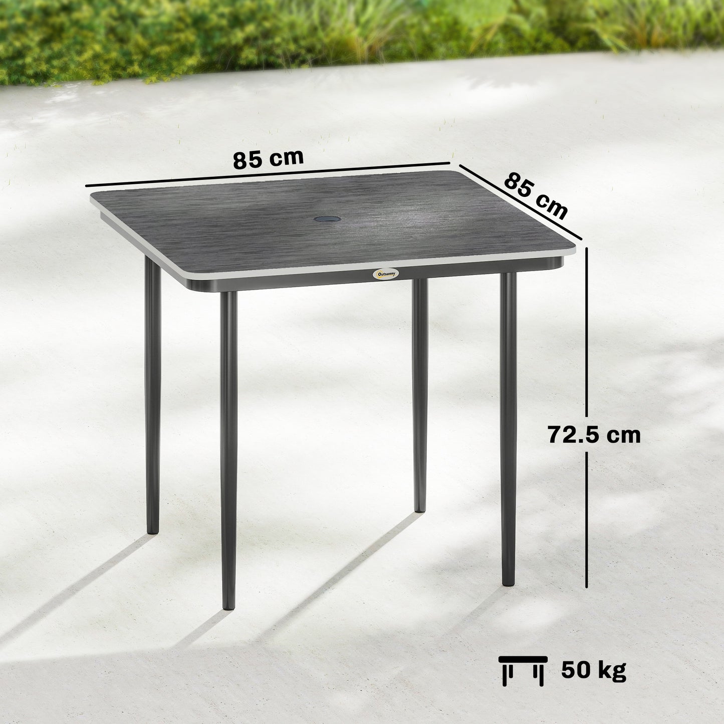 Garden Dining Table, Outdoor Table with Umbrella Hole, Dark Grey