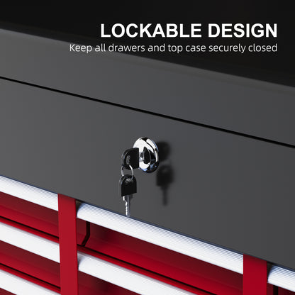 Lockable Metal Tool Chest w/ 6 Drawer, Ball Bearing Runners, Red