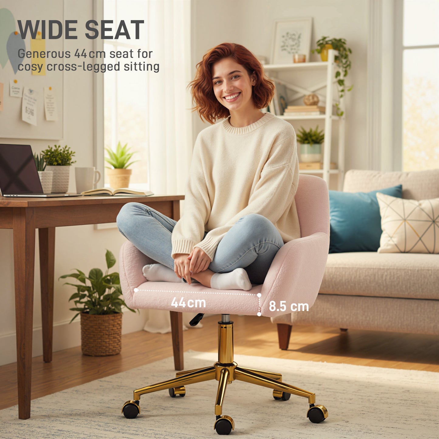 Swivel Office Chair, Vanity Desk Chair with Adjustable Height, Wheels