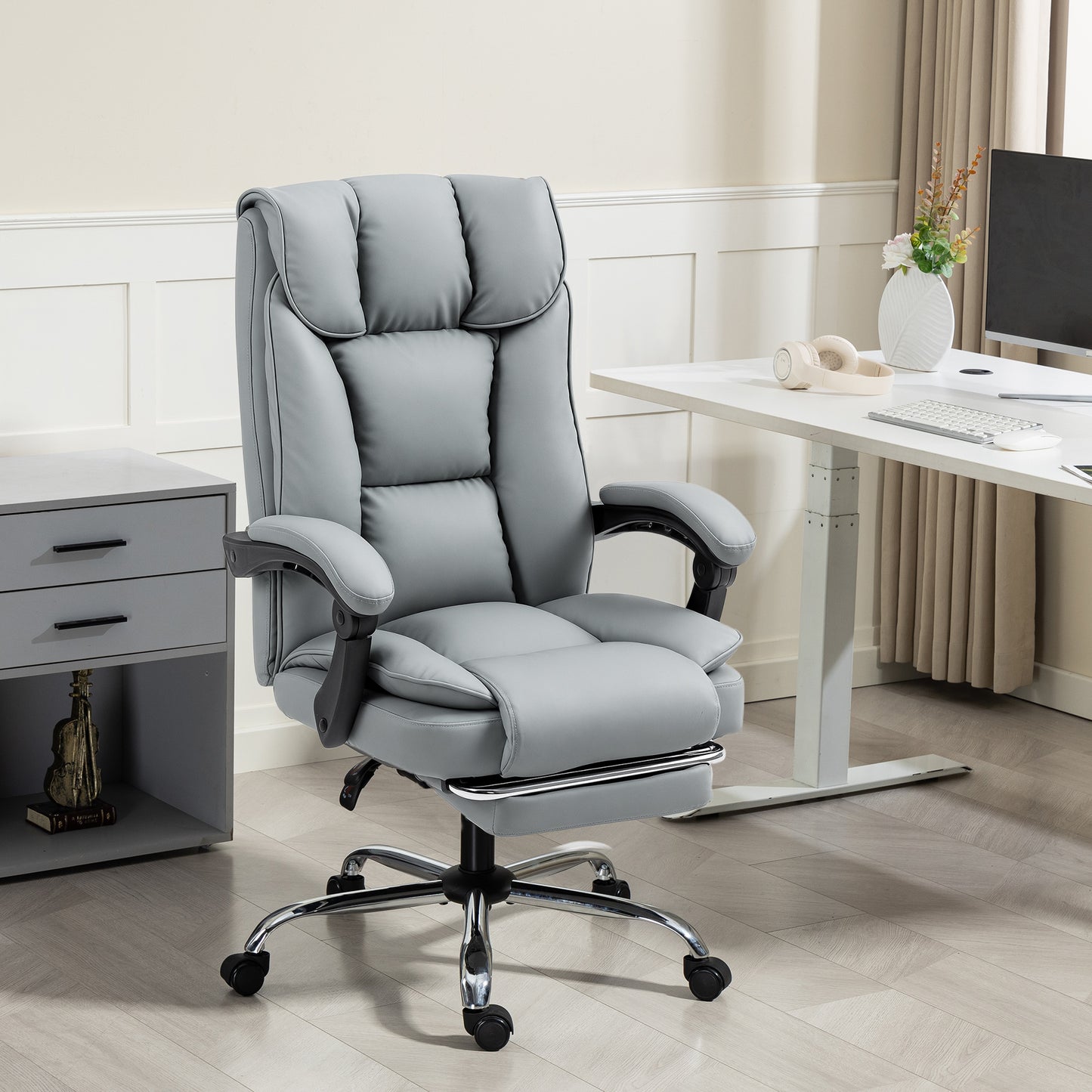 Pet-Friendly Leather Recliner Computer Chair with Footrest, Black