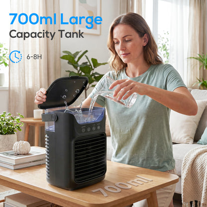 4-in-1 Mini Air Cooler, Portable Air Conditioner for Bedroom, Black