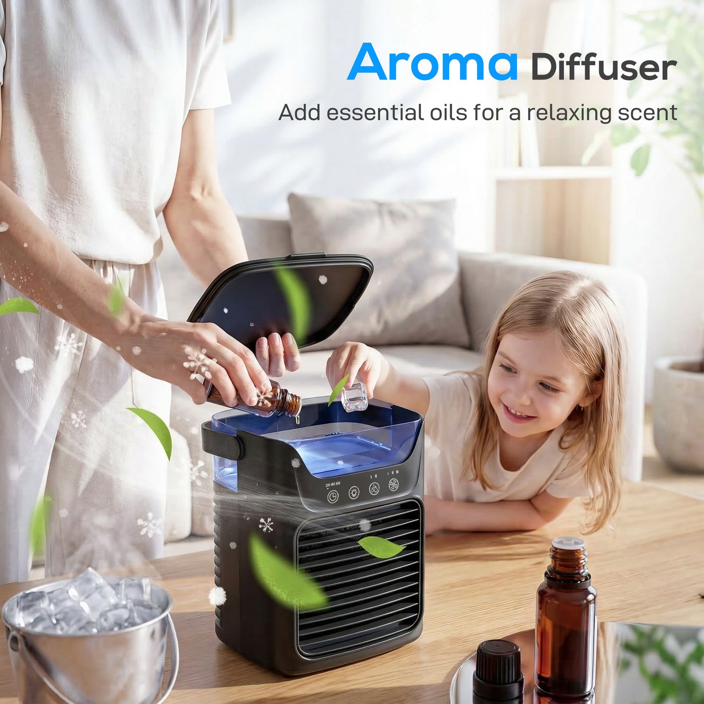4-in-1 Mini Air Cooler, Portable Air Conditioner for Bedroom, Black