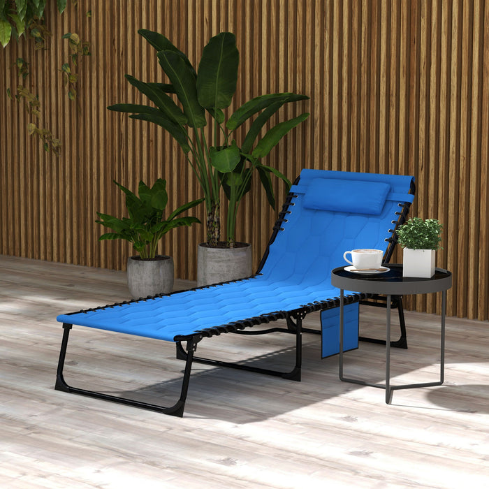 Foldable Sun Lounger with 5-level Reclining Back, Outdoor Tanning Chair with Padded Seat, Outdoor Sun Lounger with Side Pocket,