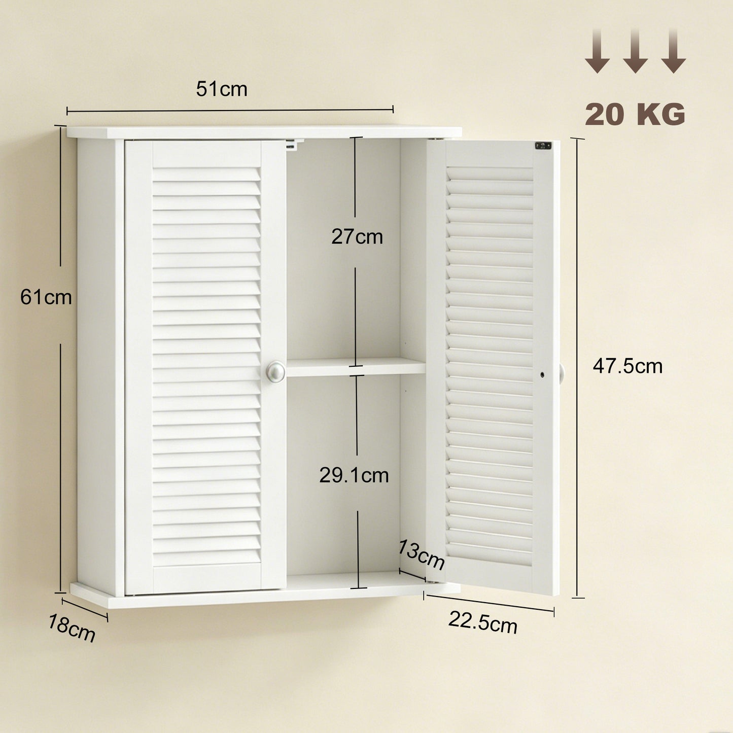 Bathroom Cabinet with Adjustable Shelf, White