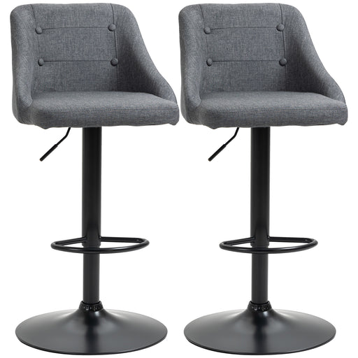 Modern Adjustable Bar Stools Set of 2, Swivel Fabric Barstools with Footrest, Armrests and Back, for Kitchen Counter and Dining Room, Grey