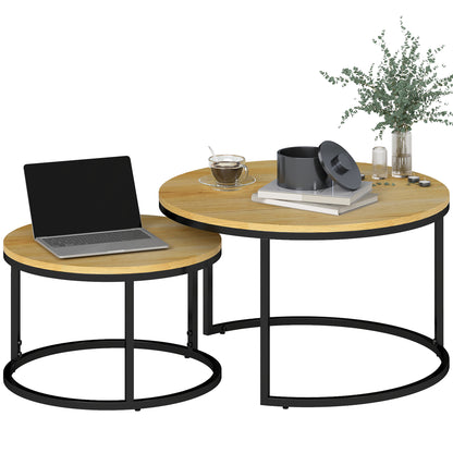 2 Pcs Stacking Coffee Table Set with Steel Frame, Natural