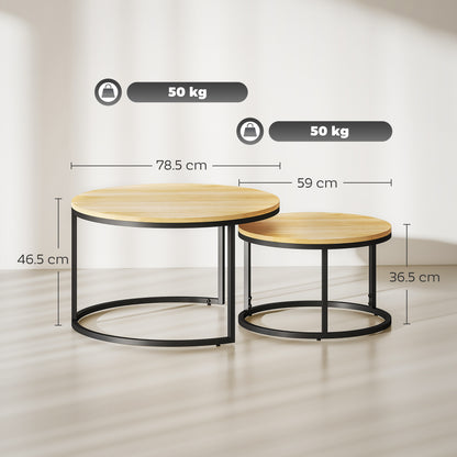 2 Pcs Stacking Coffee Table Set with Steel Frame, Natural