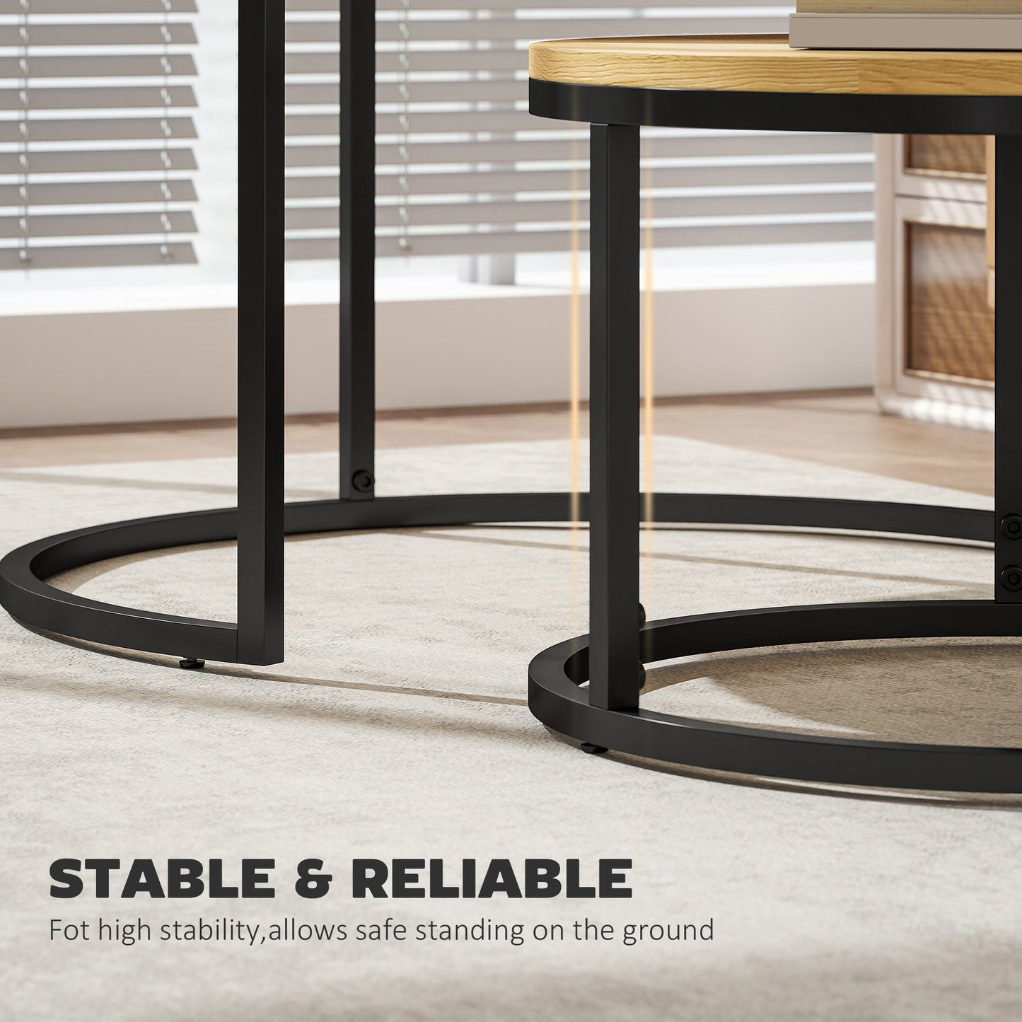 2 Pcs Stacking Coffee Table Set with Steel Frame, Natural