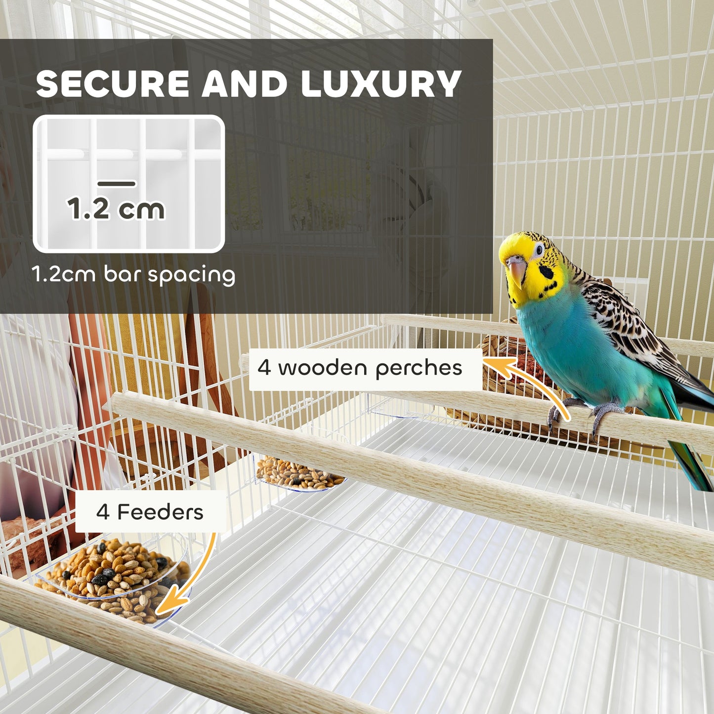 Bird Cage with Divider, 4 Wooden Perches, Slide Out Tray, White