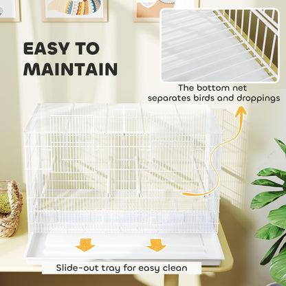 Bird Cage with Divider, 4 Wooden Perches, Slide Out Tray, White