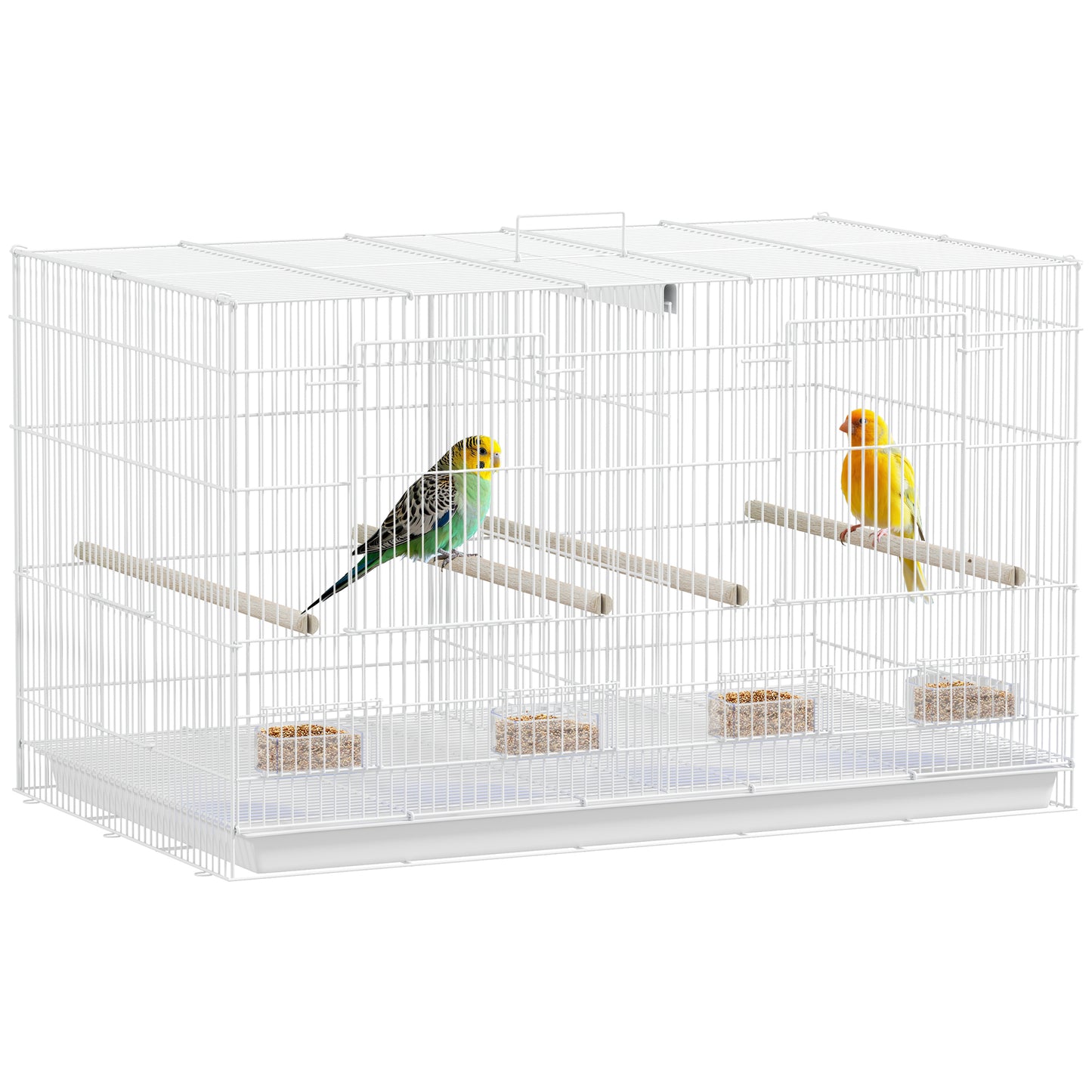 Bird Cage with Divider, 4 Wooden Perches, Slide Out Tray, White