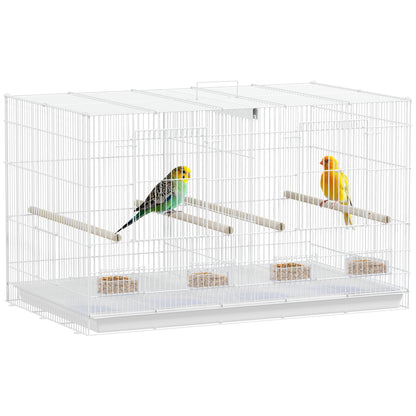 Bird Cage with Divider, 4 Wooden Perches, Slide Out Tray, White