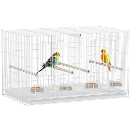 Bird Cage with Divider, 4 Wooden Perches, Slide Out Tray, White