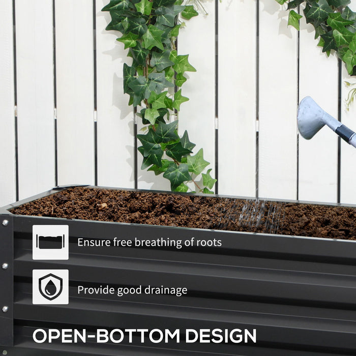 2 Tier Raised Garden Bed, Galvanised Planter Box with Open Bottom for Vegetables Flowers Herbs, 120x101x58cm, Grey