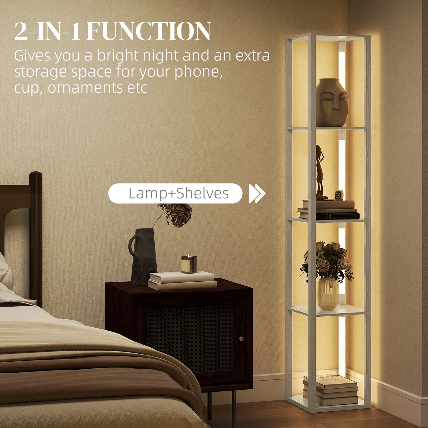 Floor Lamp for Living Room, Standing Lamp with Foot Switch, Oak
