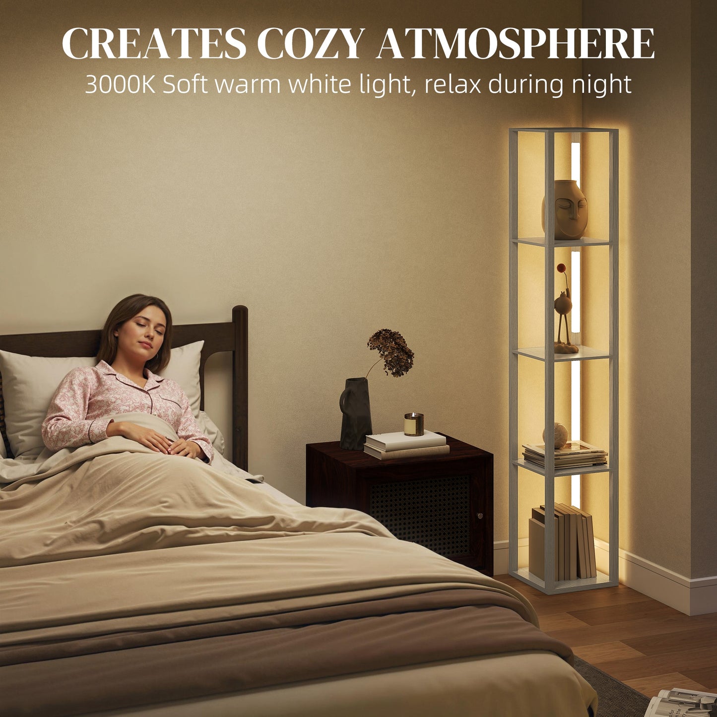 Floor Lamp for Living Room, Standing Lamp with Foot Switch, Oak