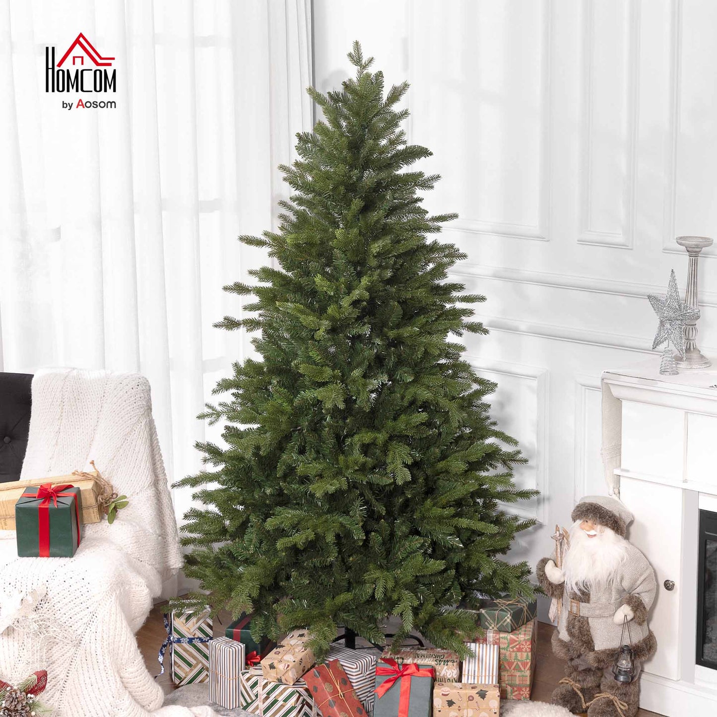 6 Ft Artificial Christmas Tree with Metal Base, Hinged Branches