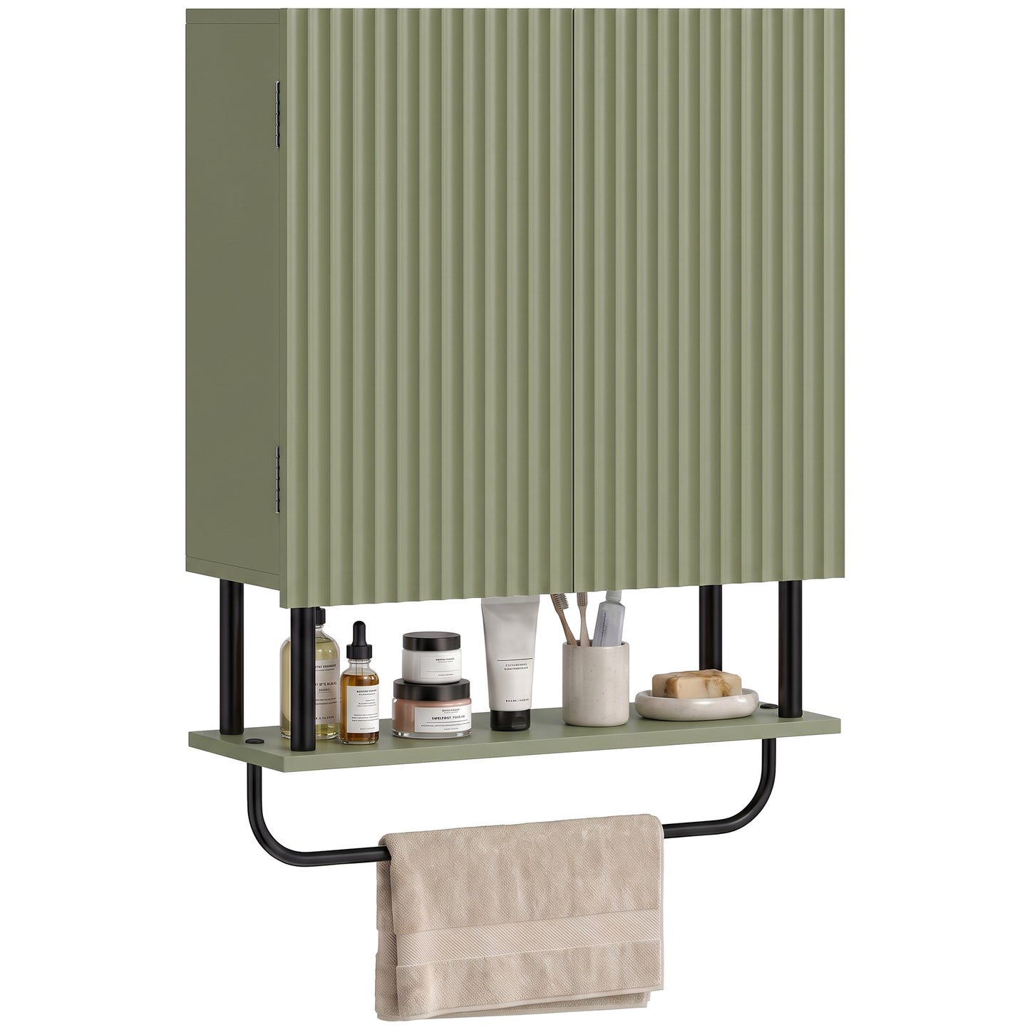 Modern Bathroom Wall Cabinet with 2 Wavy Doors Green