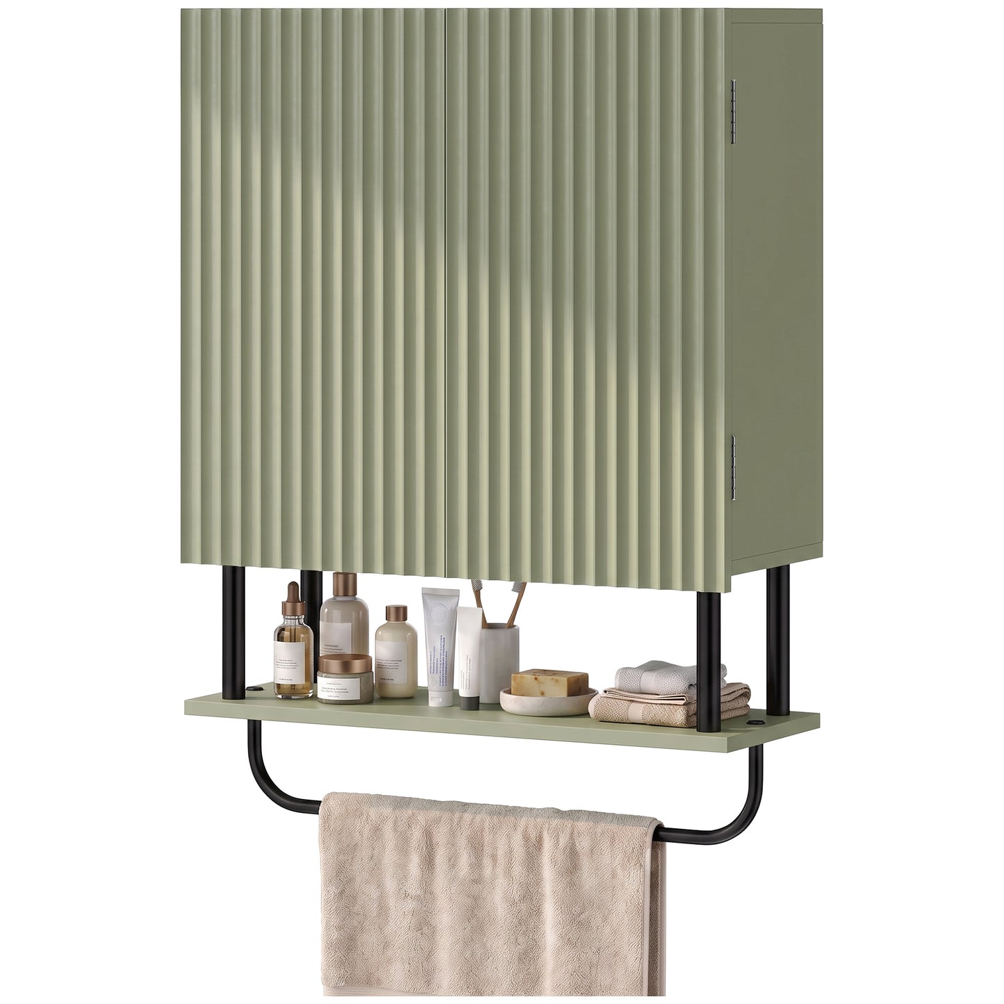 Modern Bathroom Wall Cabinet with 2 Wavy Doors Green