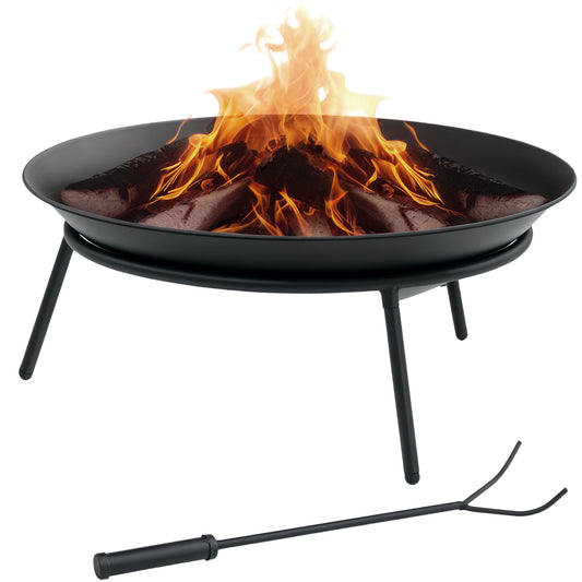Fire Pit, Portable Firepit with Poker, Black