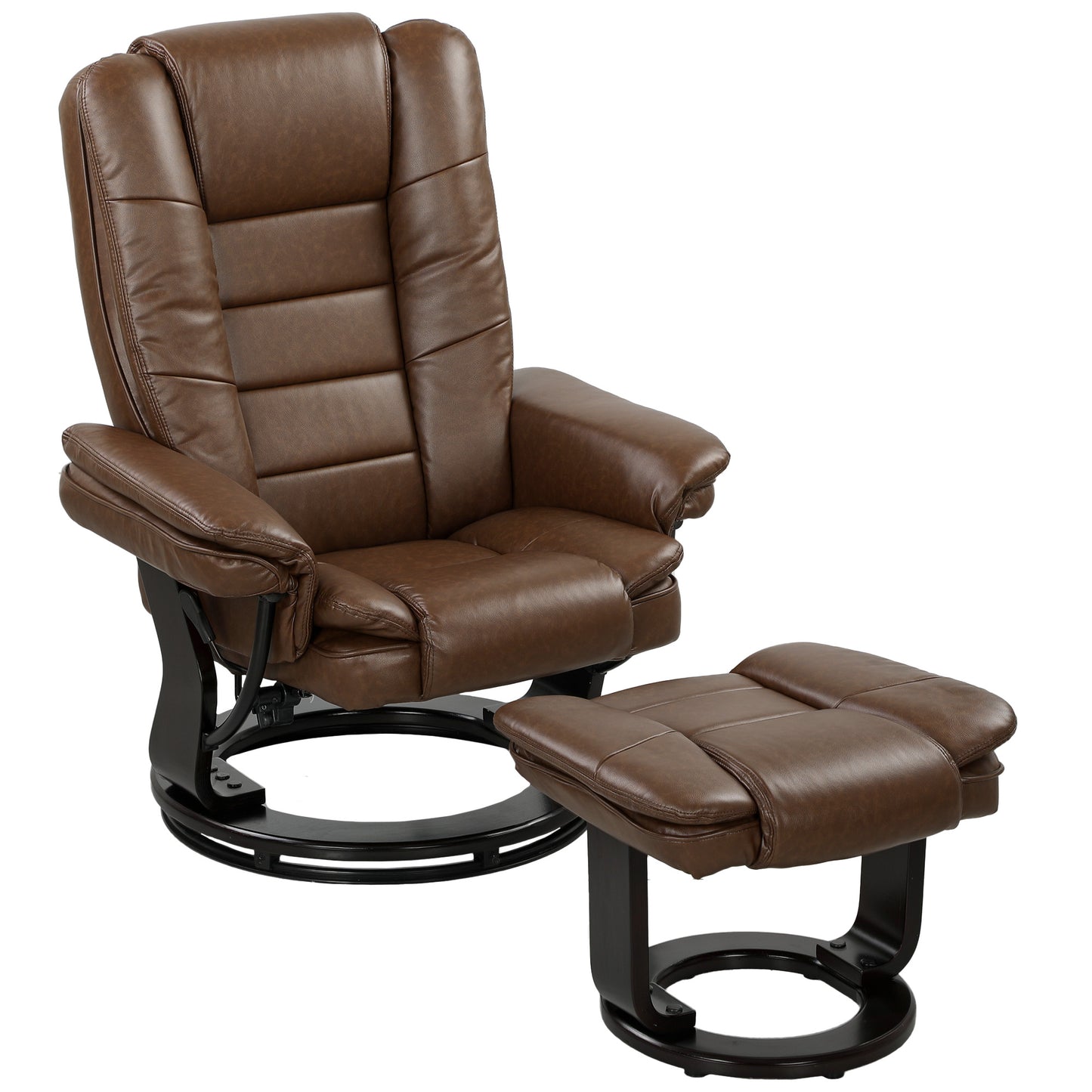 Swivel Manual Recliner and Footrest Set PU Leather Chair Brown