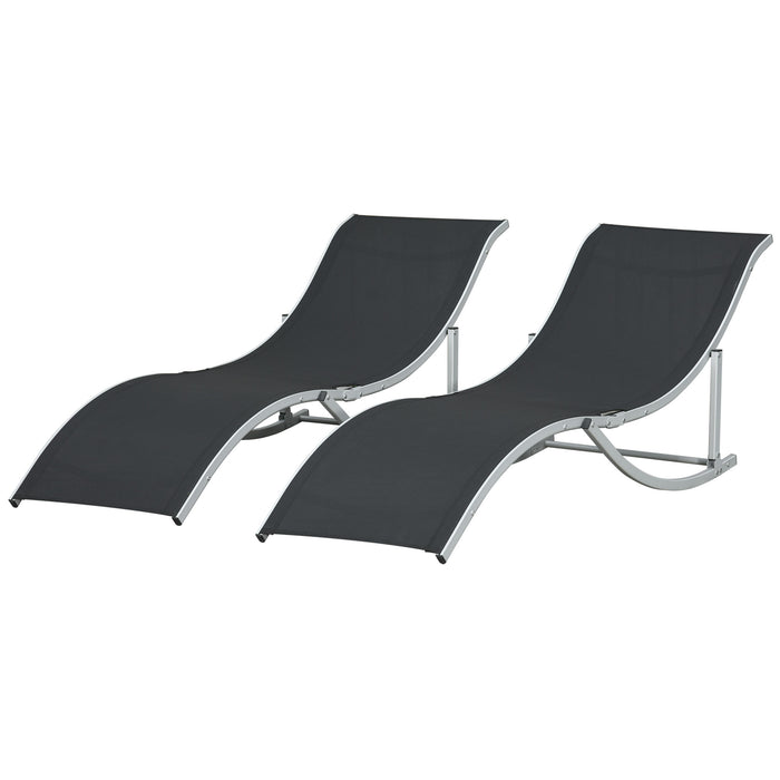 2 Pieces Folding Sun Lounger, S-shaped Lounge Chairs Reclining Sleeping Bed with Aluminium Frame