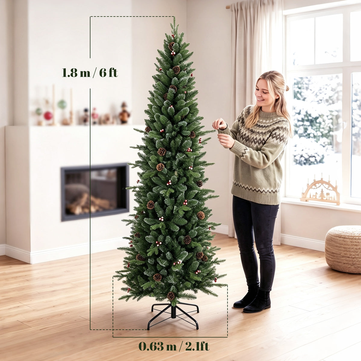 Slim Gracious Pine Xmas Tree with 688 Branch Tips, Green