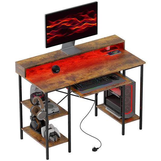 Gaming Desk with Monitor Stand and Sliding Keyboard Tray Rustic Brown