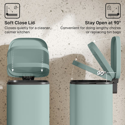 30L Kitchen Bin, Pedal Bin with Lid, Removable Inner Bucket, Green