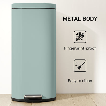 30L Kitchen Bin, Pedal Bin with Lid, Removable Inner Bucket, Green