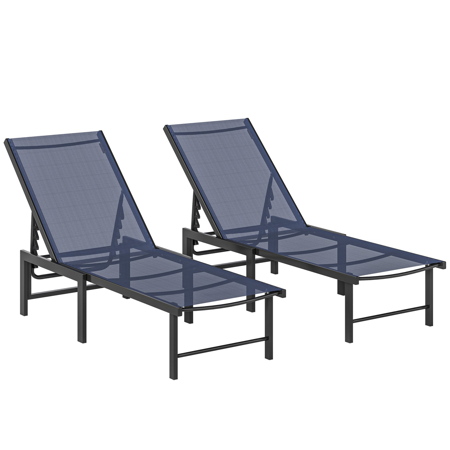 Sun Loungers Set of 2, 5-Level Reclining Sunbeds, Dark Blue