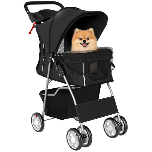 Pet Stroller Carrier Foldable Deluxe Walk Travel Dog, Black