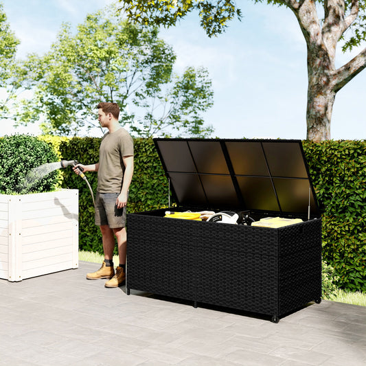 650L Garden Storage Box with Wheels, Waterproof Liner, Black