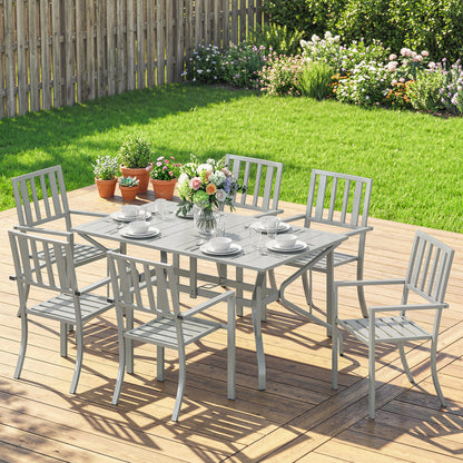 7 Pieces Patio Dining Set with Umbrella Hole for Garden, Light Grey