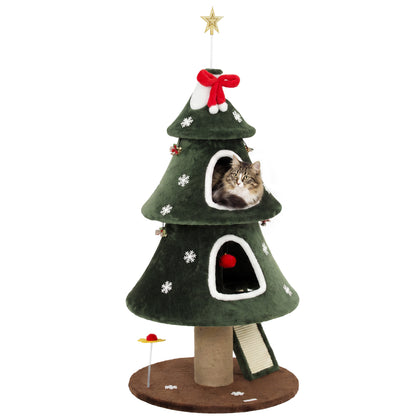 Cat Tree for Indoor Kittens, Christmas Cat Tower with Dual Condos