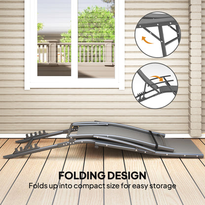 Set of 2 Garden Sun Loungers, Folding Chaise Lounge Chairs, Grey