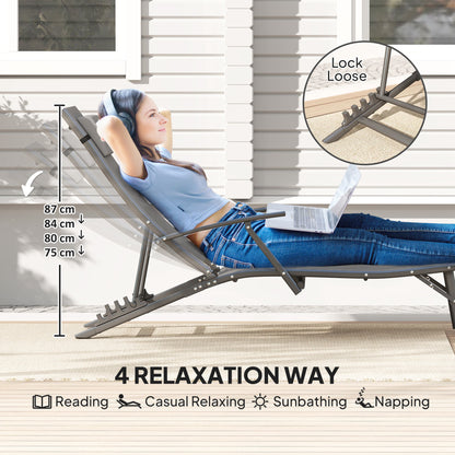 Set of 2 Garden Sun Loungers, Folding Chaise Lounge Chairs, Grey