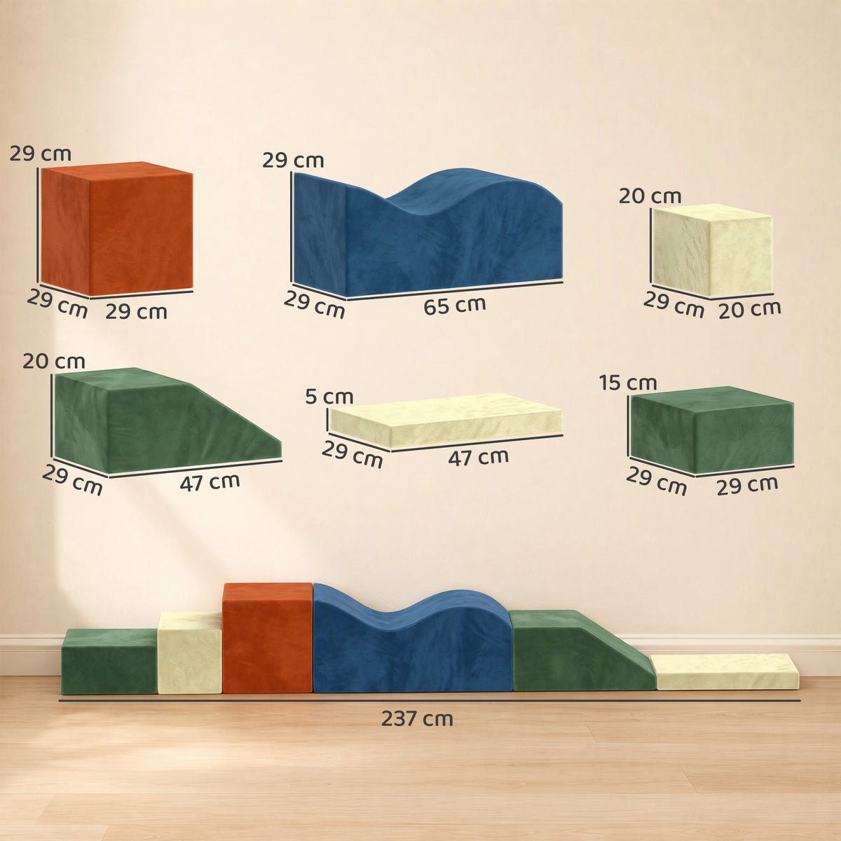 6 Piece Foam Soft Play Climbing Set with Non-Slip Bases - Multicolour