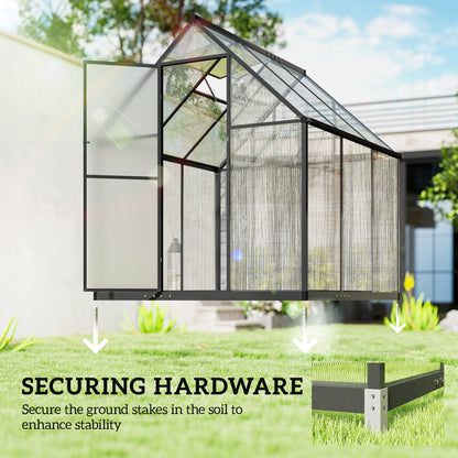 5.5 x 6ft Polycarbonate Greenhouse with Swing Door and Adjustable Window, Walk-in Greenhouse with Rain Gutter, Aluminium Garden Green House for Patio Garden Backyard, Black