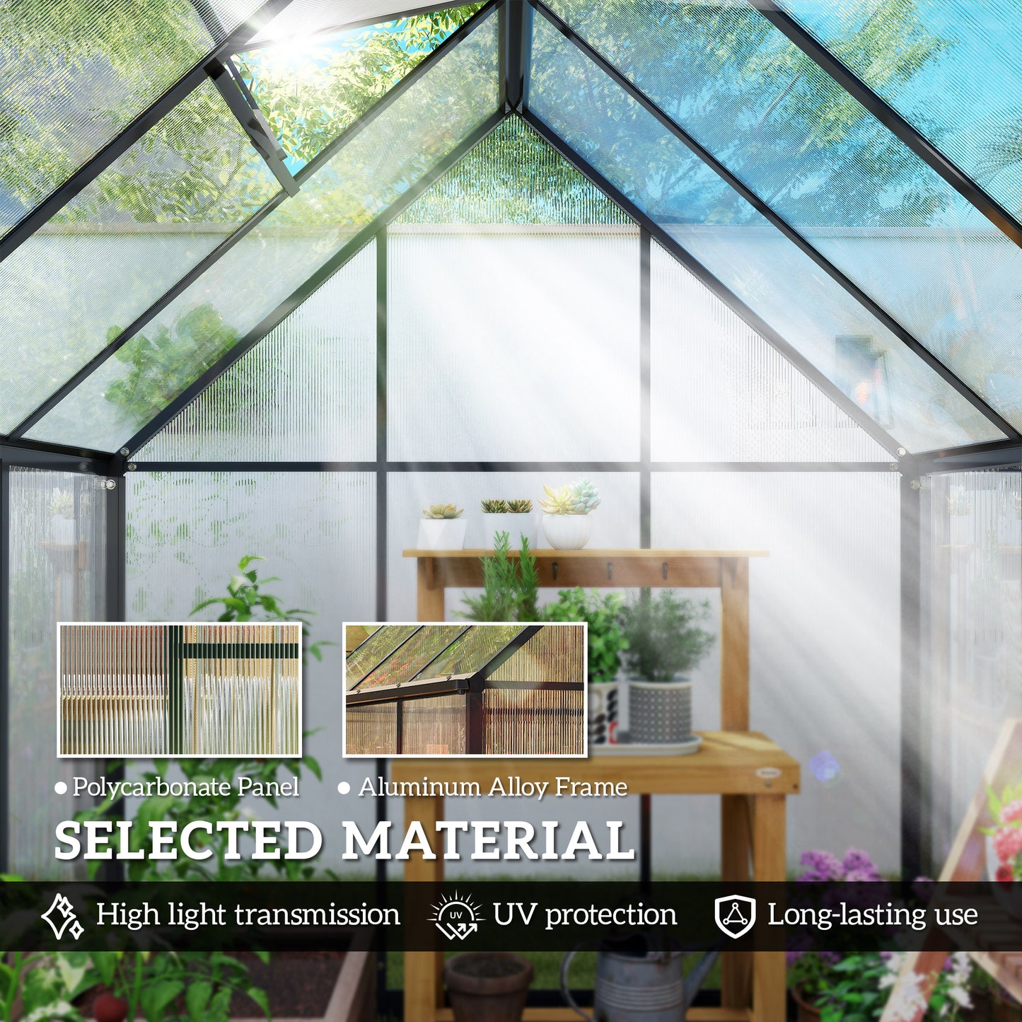 5.5 x 6ft Polycarbonate Greenhouse with Swing Door and Adjustable Window, Walk-in Greenhouse with Rain Gutter, Aluminium Garden Green House for Patio Garden Backyard, Black