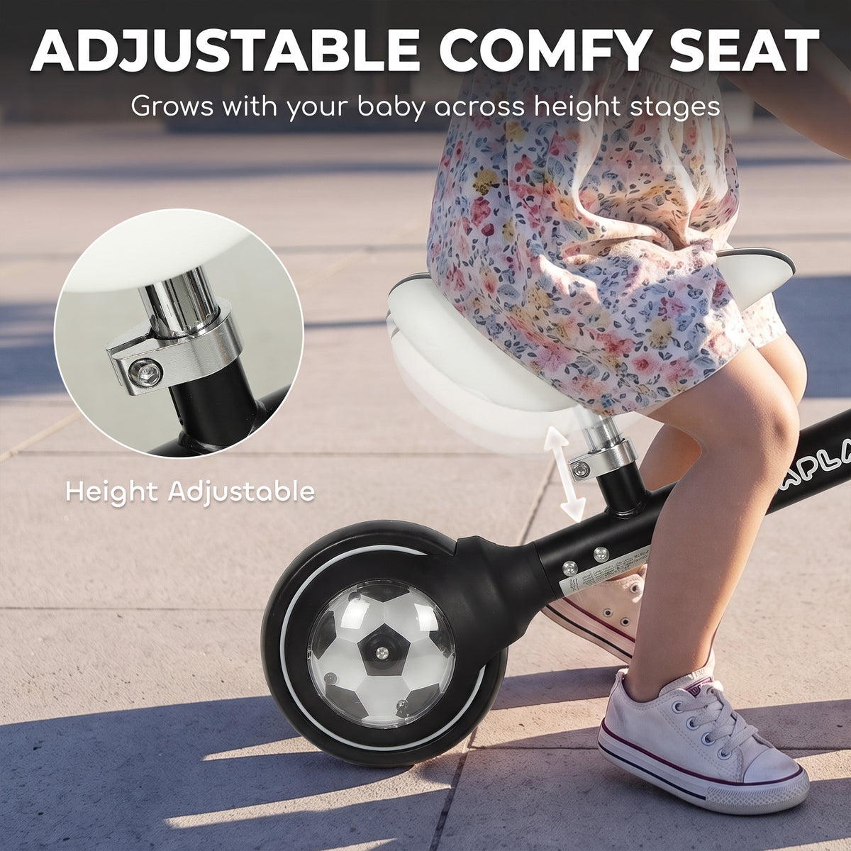 Balance Bike with 135° Steering Limit for Toddlers 1-2 Years, Black