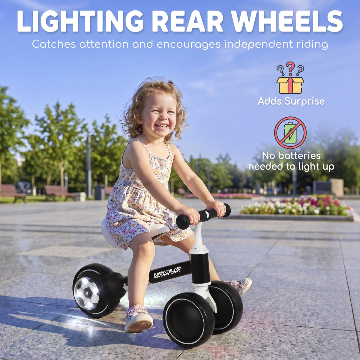 Balance Bike with 135° Steering Limit for Toddlers 1-2 Years, Black
